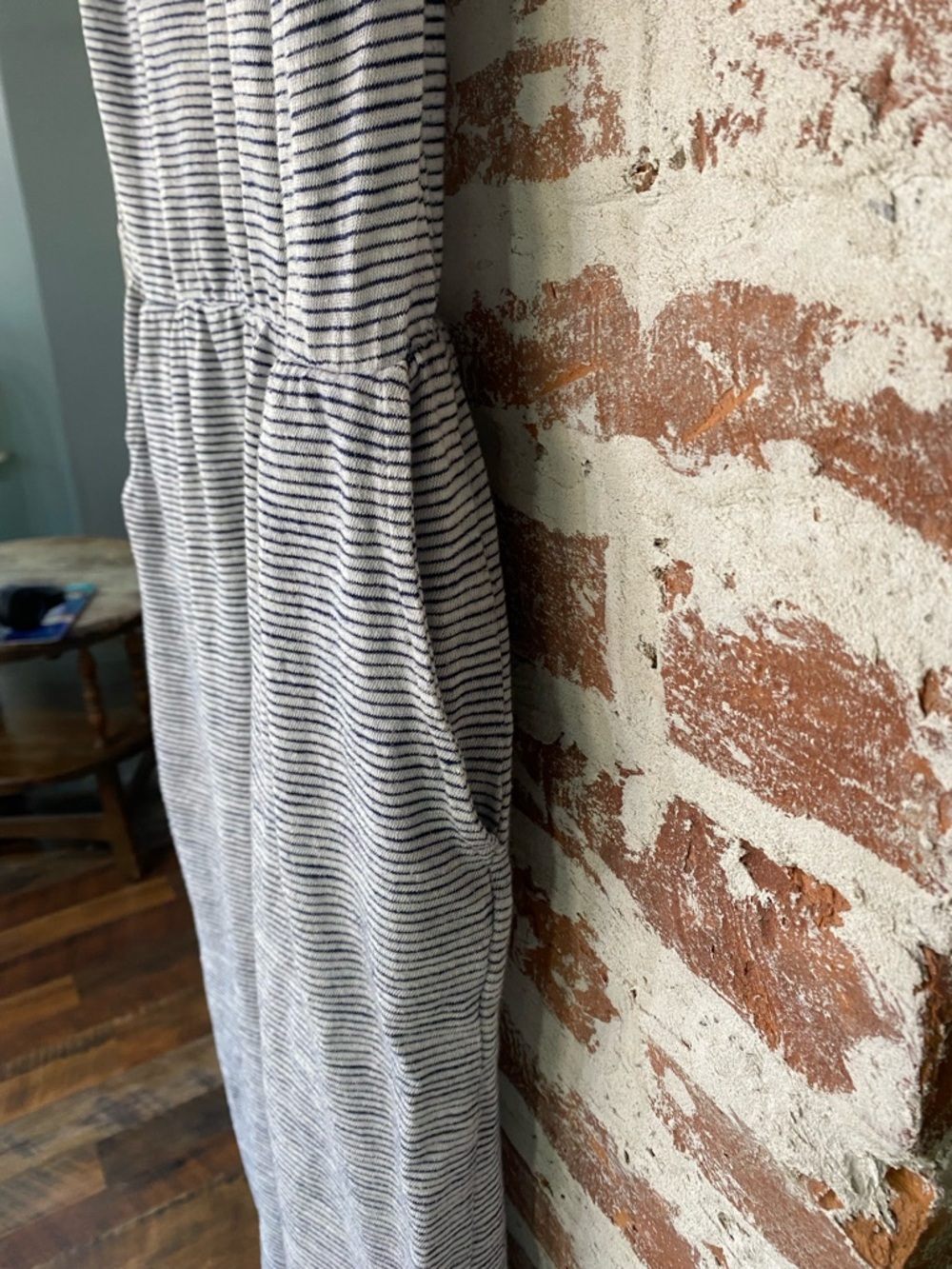 NWOT NORDSTROM Grey & White Striped Midi Dress, Cap Sleeves Midi - Picture 5 of 5
